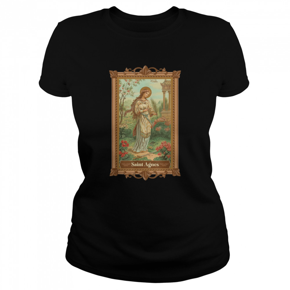St Agnes of Rome Prayer Card Vintage Catholic Art Saints T- Classic Women's T-shirt