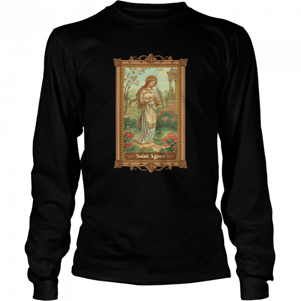 St Agnes of Rome Prayer Card Vintage Catholic Art Saints T- Long Sleeved T-shirt