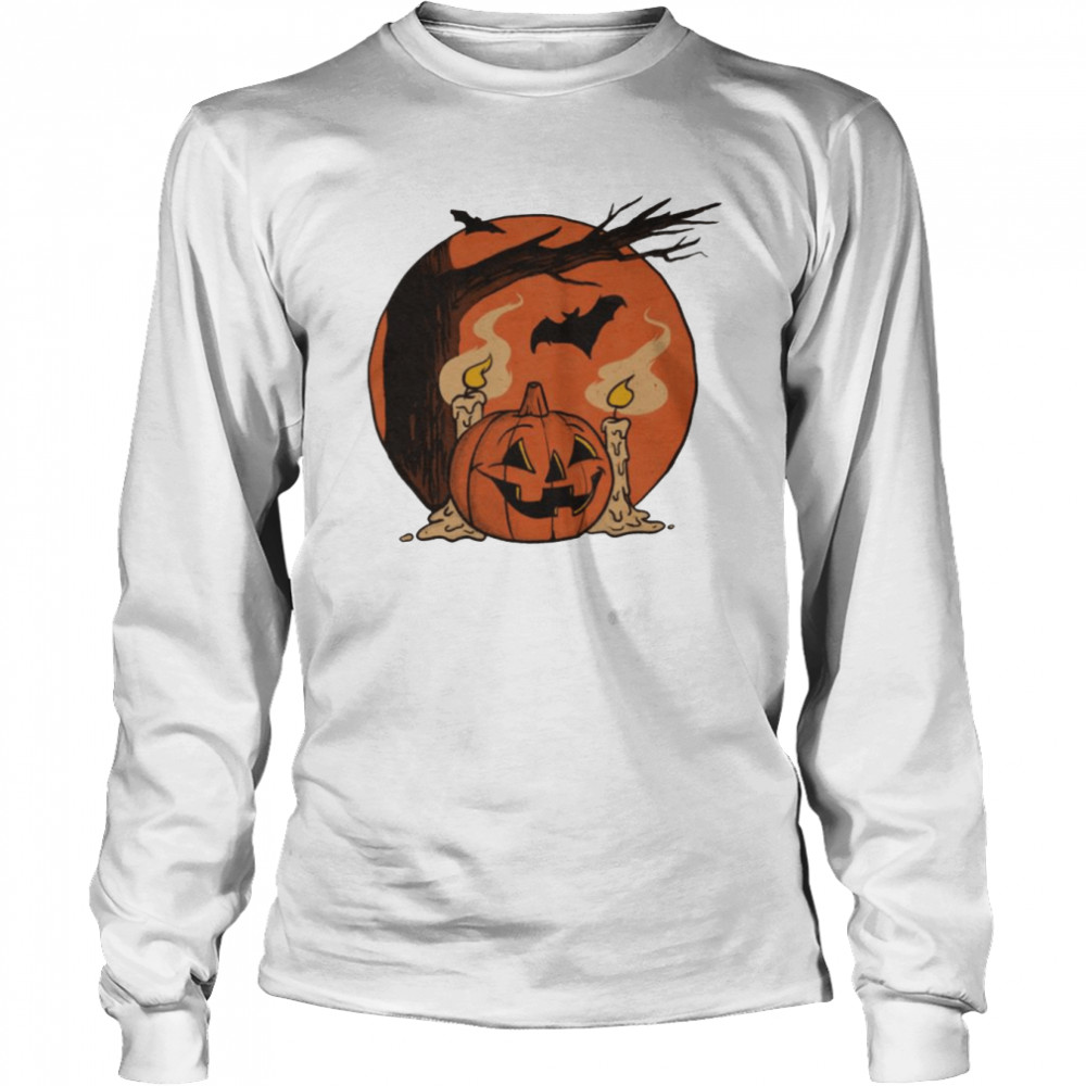 vintage pumpkin scene halloween monsters shirt long sleeved t shirt