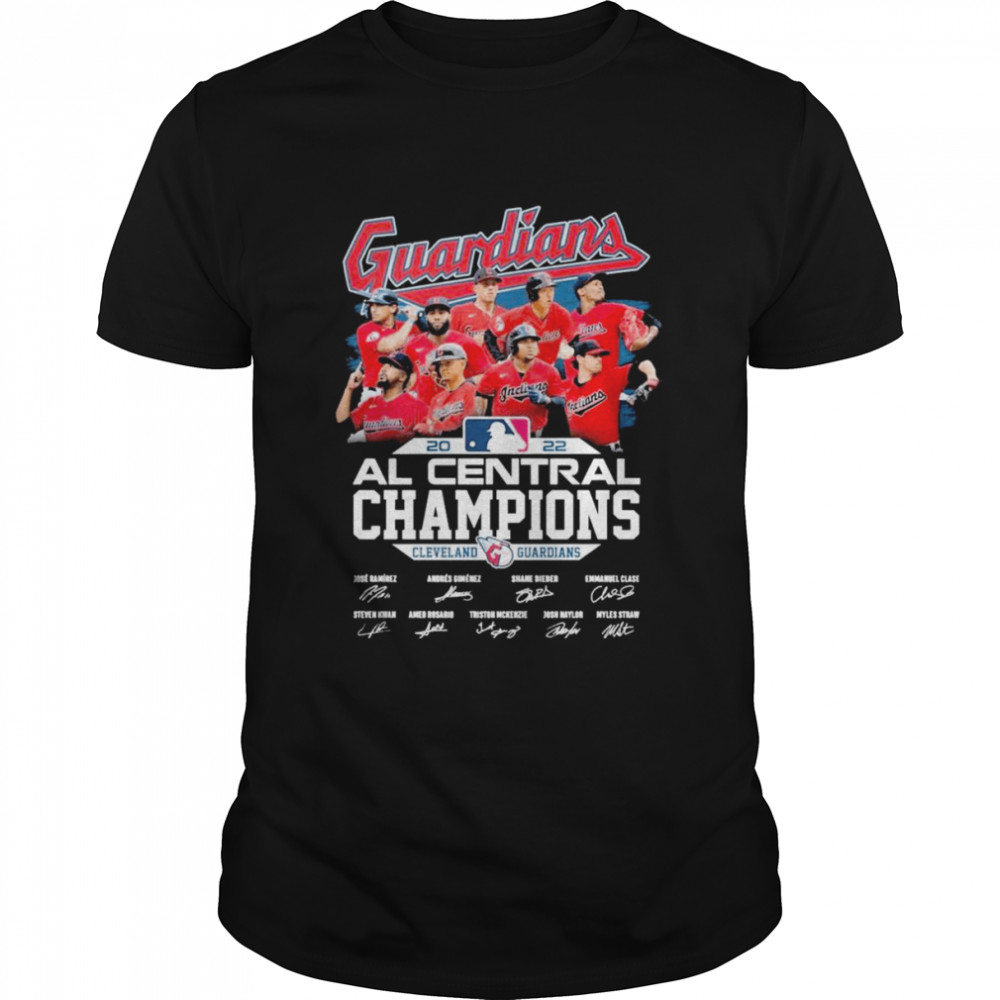 Cleveland Guardians MLB 2022 Al Central Division Champions signatures shirt Classic Men's T-shirt