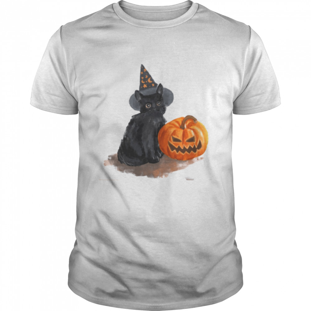 Black Cat Pumpkin Fall Ghost Cat Pumpkin Jack O Lantern shirt Classic Men's T-shirt