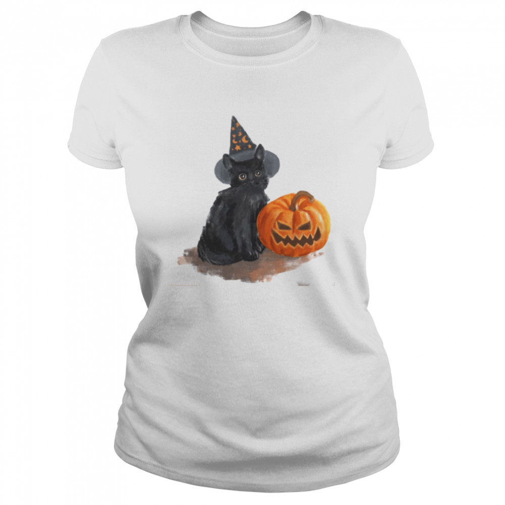 Black Cat Pumpkin Fall Ghost Cat Pumpkin Jack O Lantern shirt Classic Women's T-shirt