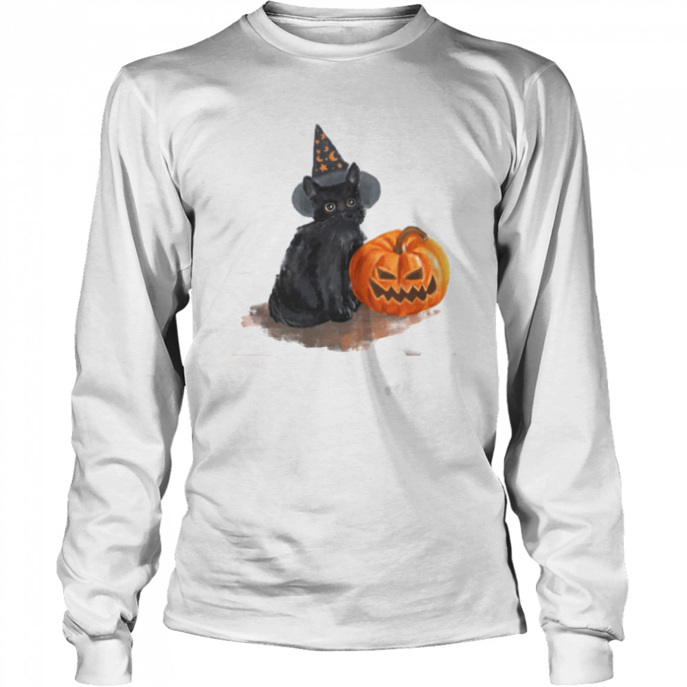 Black Cat Pumpkin Fall Ghost Cat Pumpkin Jack O Lantern shirt Long Sleeved T-shirt
