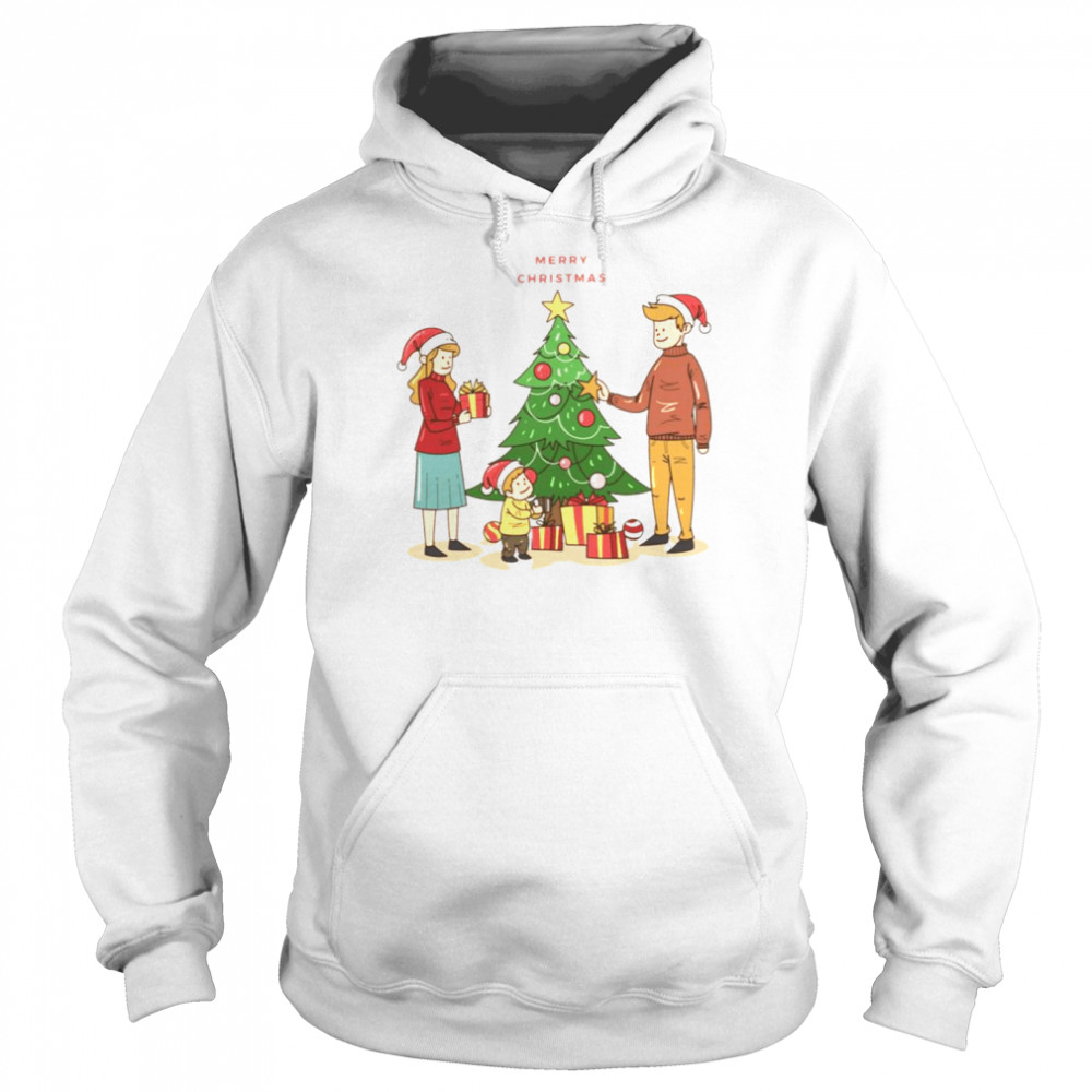Christmas Family Tree Seasons Greetings A Couple With Their Kid Star On The shirt Unisex Hoodie