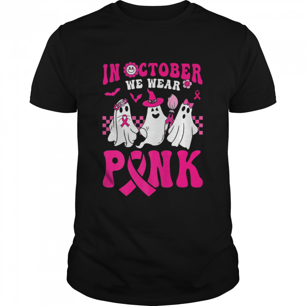 Groovy Wear Pink Breast Cancer Warrior Ghost Halloween Premium T- Classic Men's T-shirt