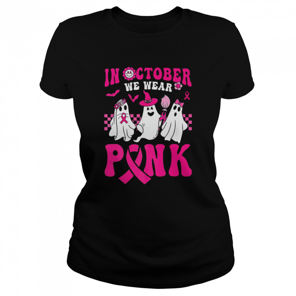 Groovy Wear Pink Breast Cancer Warrior Ghost Halloween Premium T- Classic Women's T-shirt