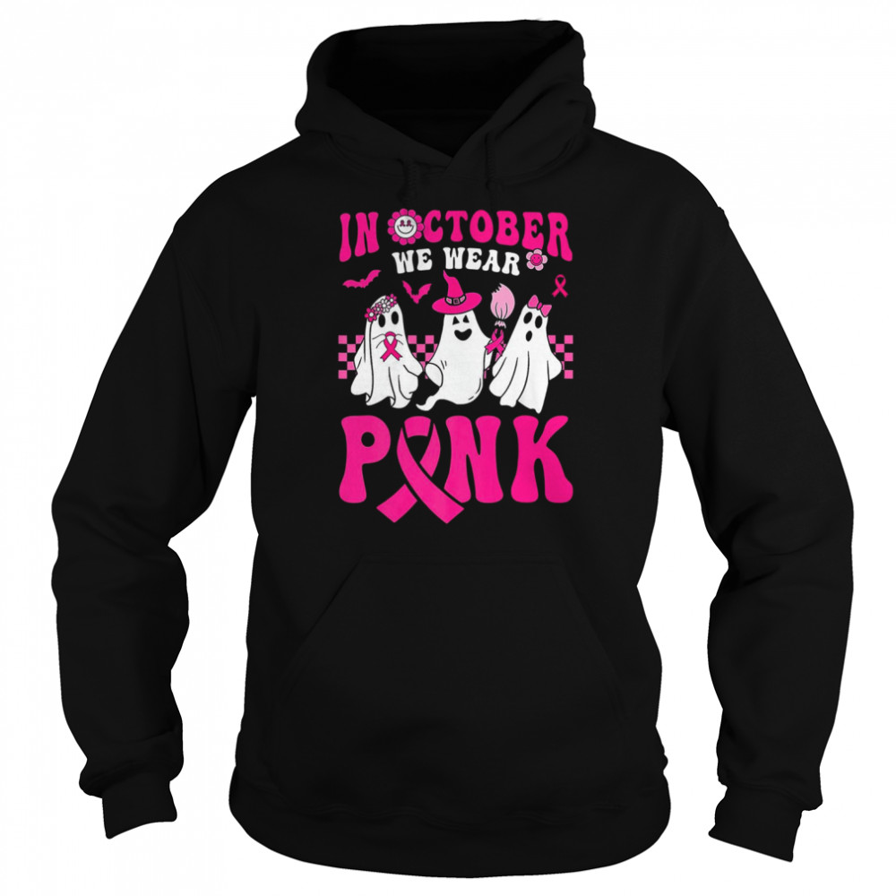 Groovy Wear Pink Breast Cancer Warrior Ghost Halloween Premium T- Unisex Hoodie