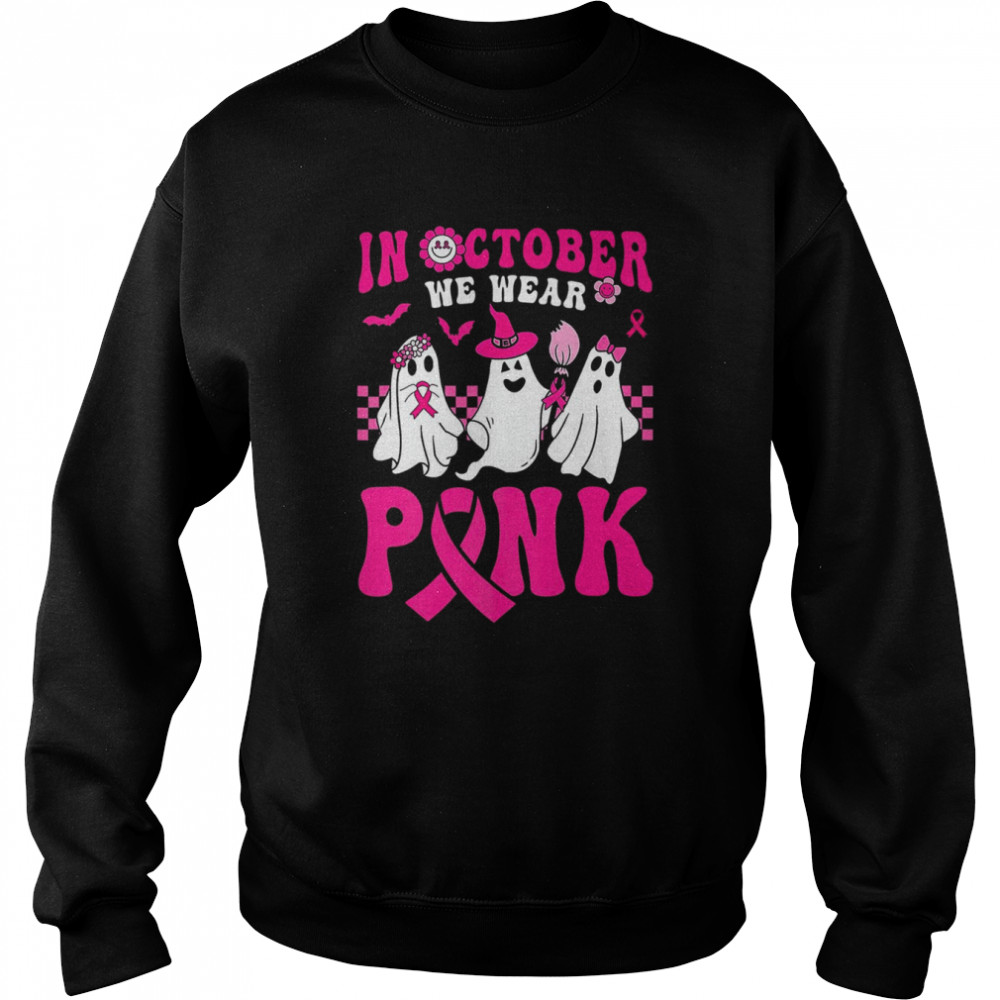 Groovy Wear Pink Breast Cancer Warrior Ghost Halloween Premium T- Unisex Sweatshirt