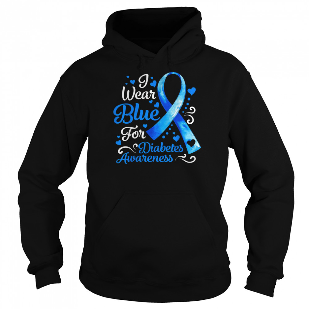 In November We Wear Blue Ribbon Diabetes Awareness Month T- Unisex Hoodie