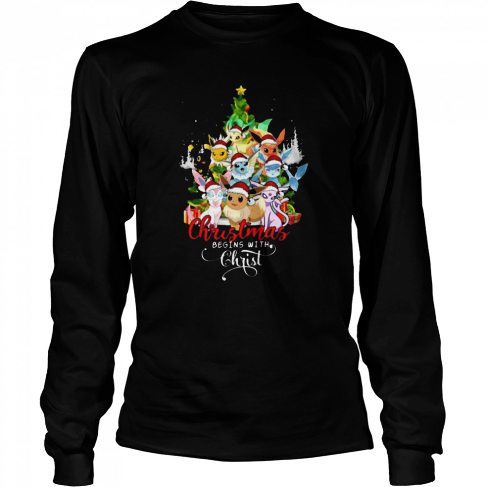 Santa Pokemon Christmas Begins With Christ Pokemon Christmas T- Long Sleeved T-shirt