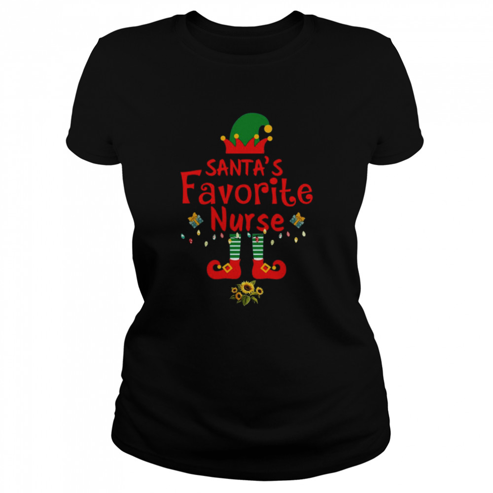 Santa’s Favorite Nurse Elf Xmas Light Santa Hat Nurse Christmas T- Classic Women's T-shirt