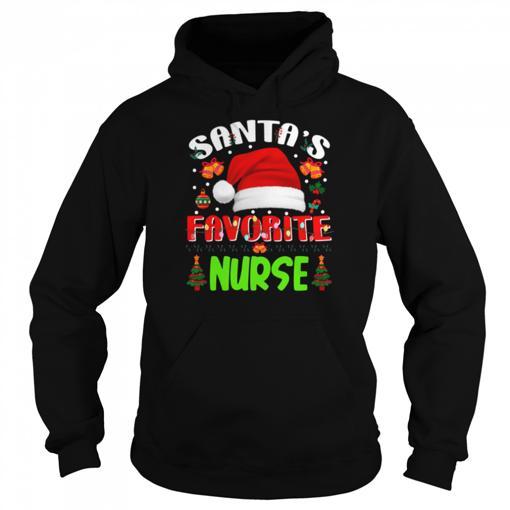 Santa’s Favorite Nurse Funny Christmas Xmas Tree Winter Nurse Christmas T- Unisex Hoodie