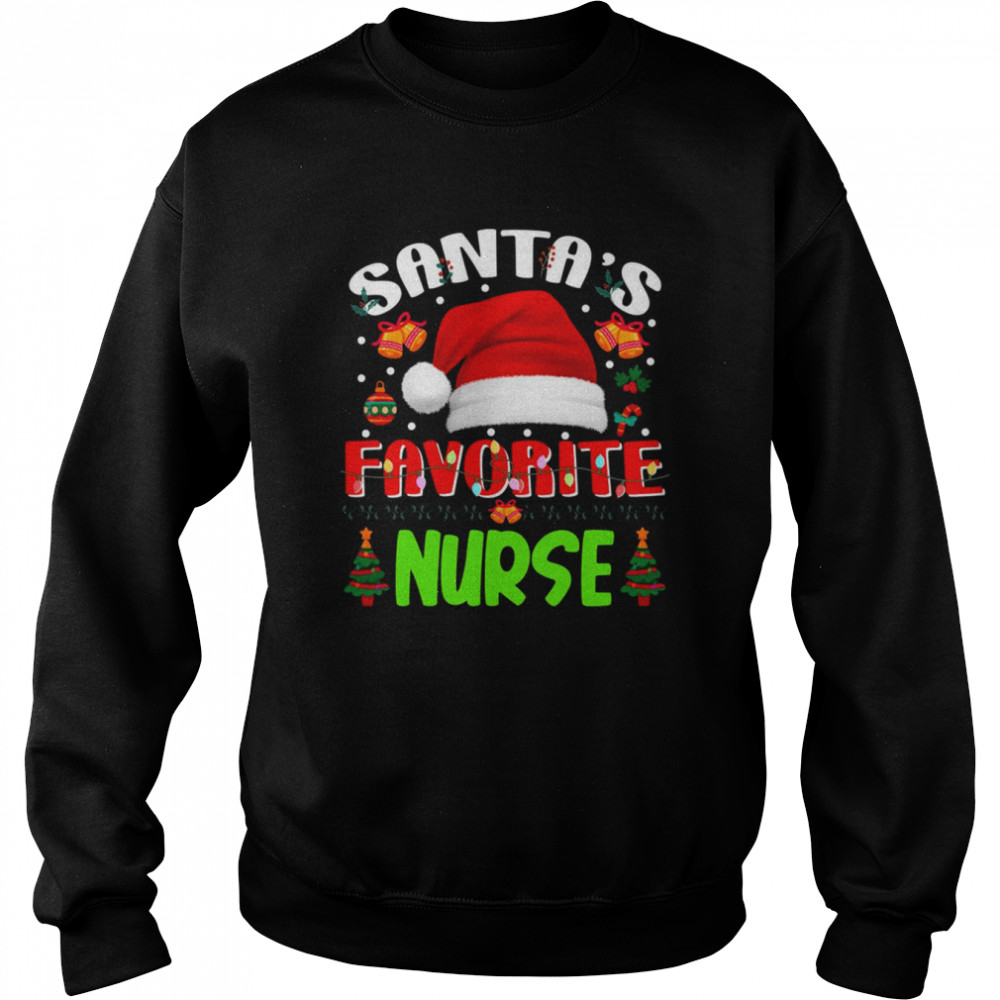 Santa’s Favorite Nurse Funny Christmas Xmas Tree Winter Nurse Christmas T- Unisex Sweatshirt
