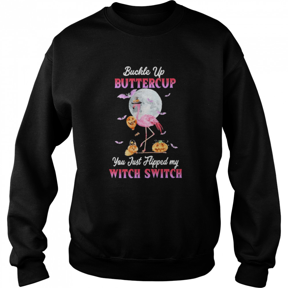 Witch Flamingo buckle up buttercup You just flipped my Witch Switch Halloween 2022 shirt Unisex Sweatshirt