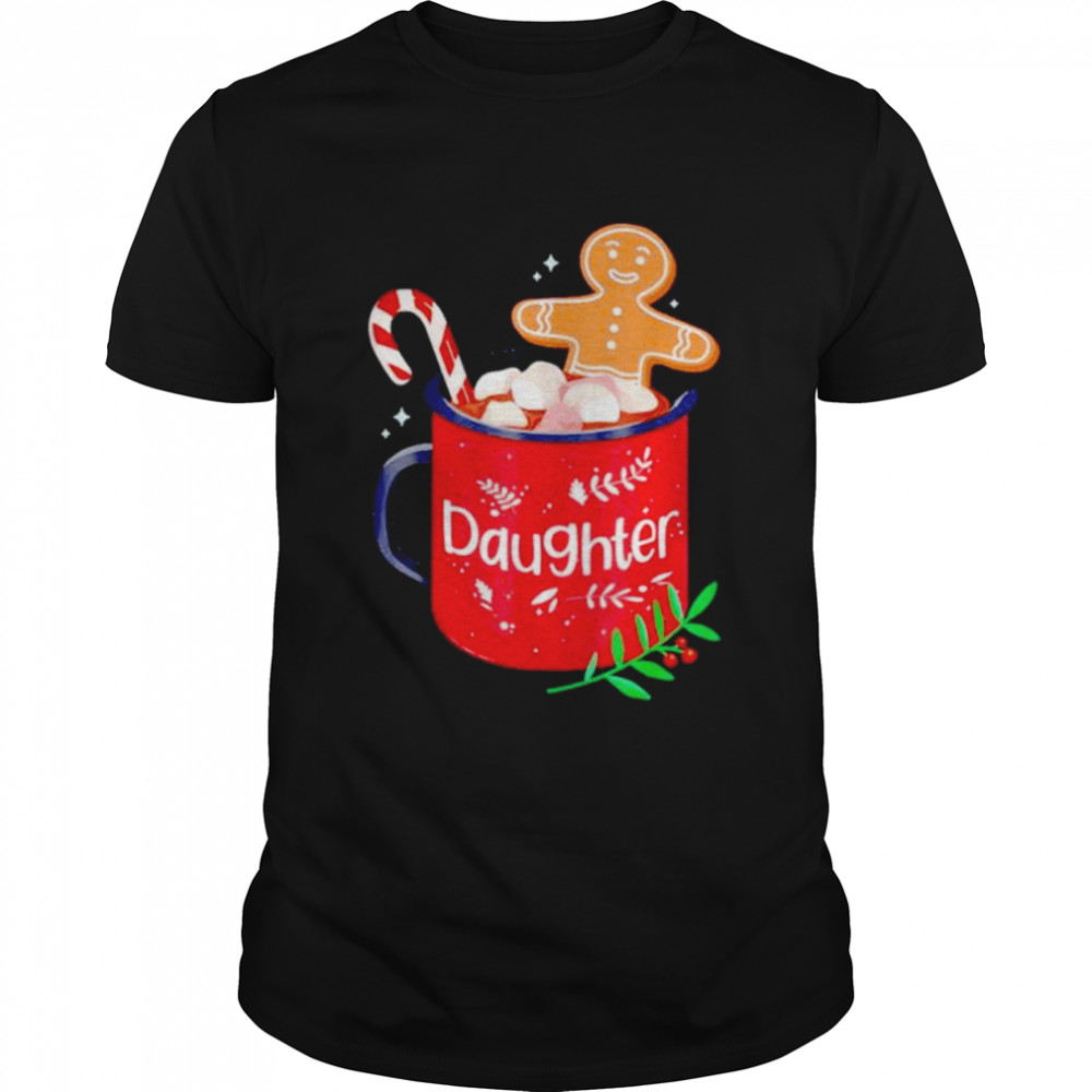 cocoa mug with candy cane daughter Christmas matching family shirt