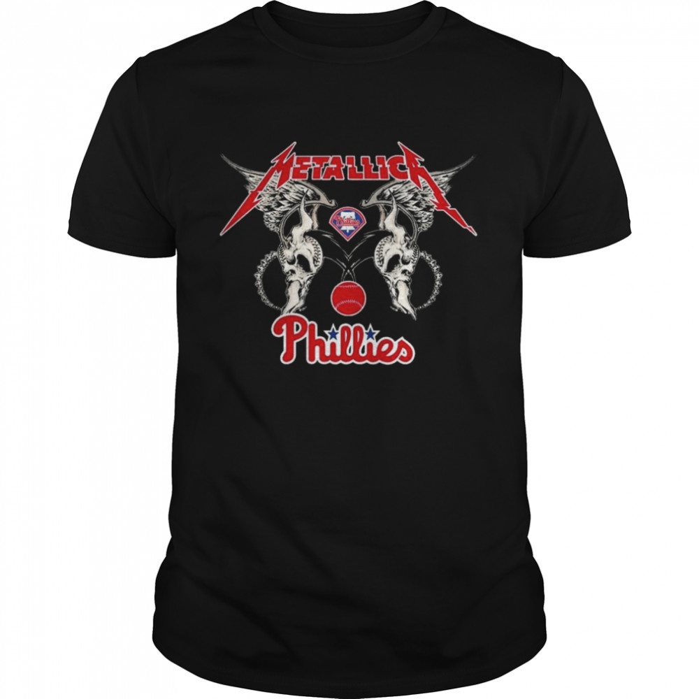 Mlb Philadelphia Phillies Logo Black Metallica Wings T-Shirt