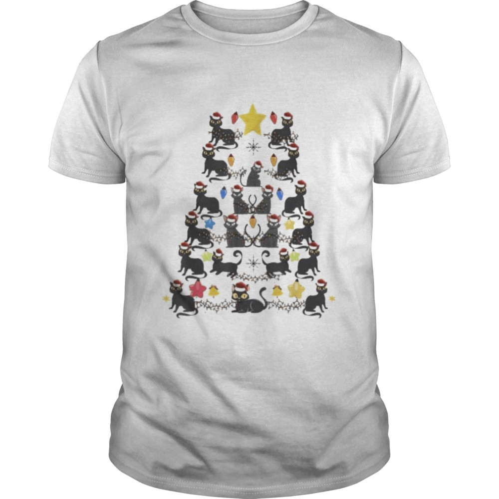 Black cat Christmas light cat lover Christmas 2023 shirt
