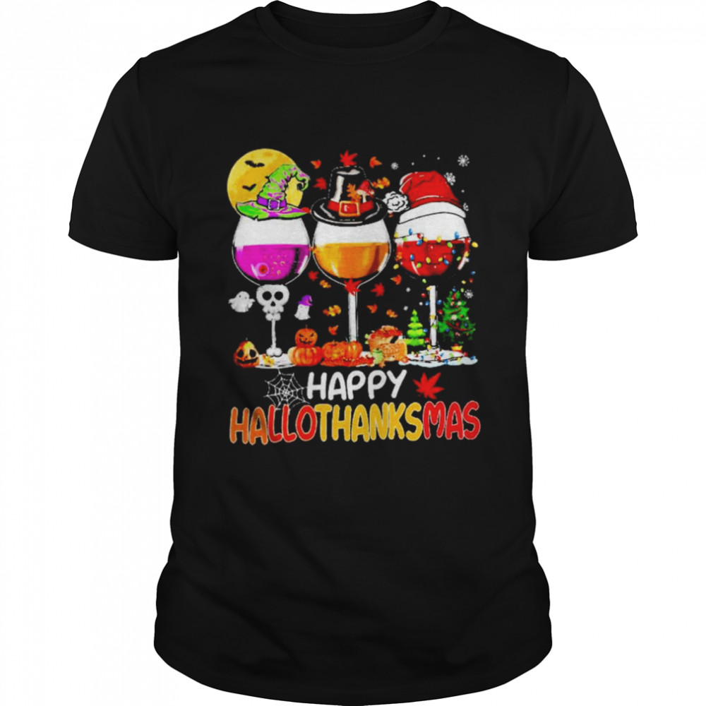 Wine Hat Santa Witch Happy Hallothanksmas 2022 shirt