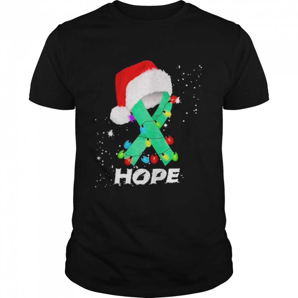 Breast Cancer Christmas Santa Dark Green Ribbon light Hope  Classic Men's T-shirt
