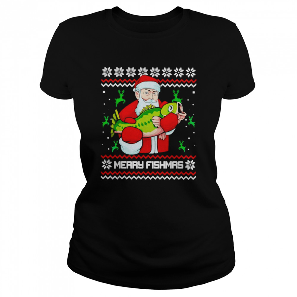 Merry fishmas ugly Christmas Santa bass fishing shirt - Kingteeshop