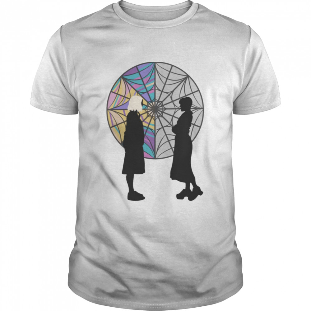 Silhouettes Spiderweb Window Wednesday Addams And Enid Sinclair shirt