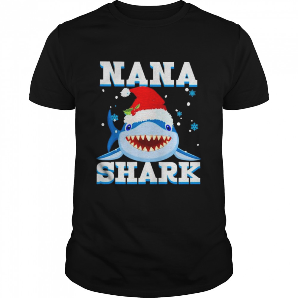 Nana Shark Santa Hat Merry Christmas shirt